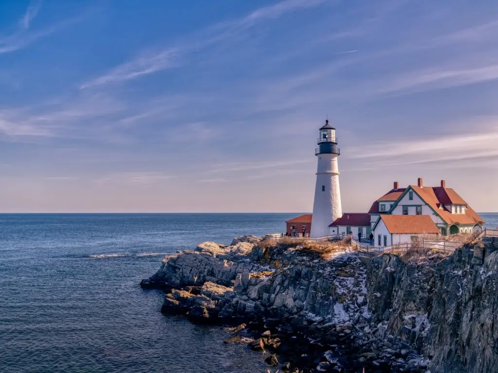 scenery of Main with lighthouse on the coast 