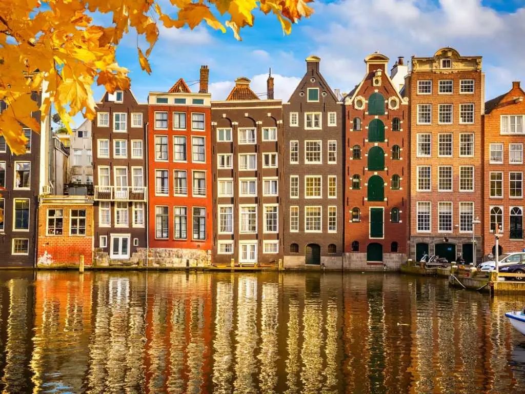 Amsterdam canal houses in fall