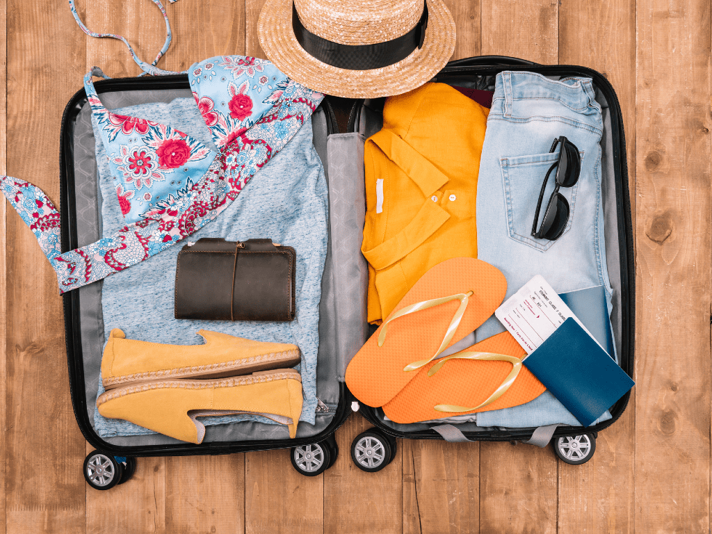 suitcase packed for a summer trip